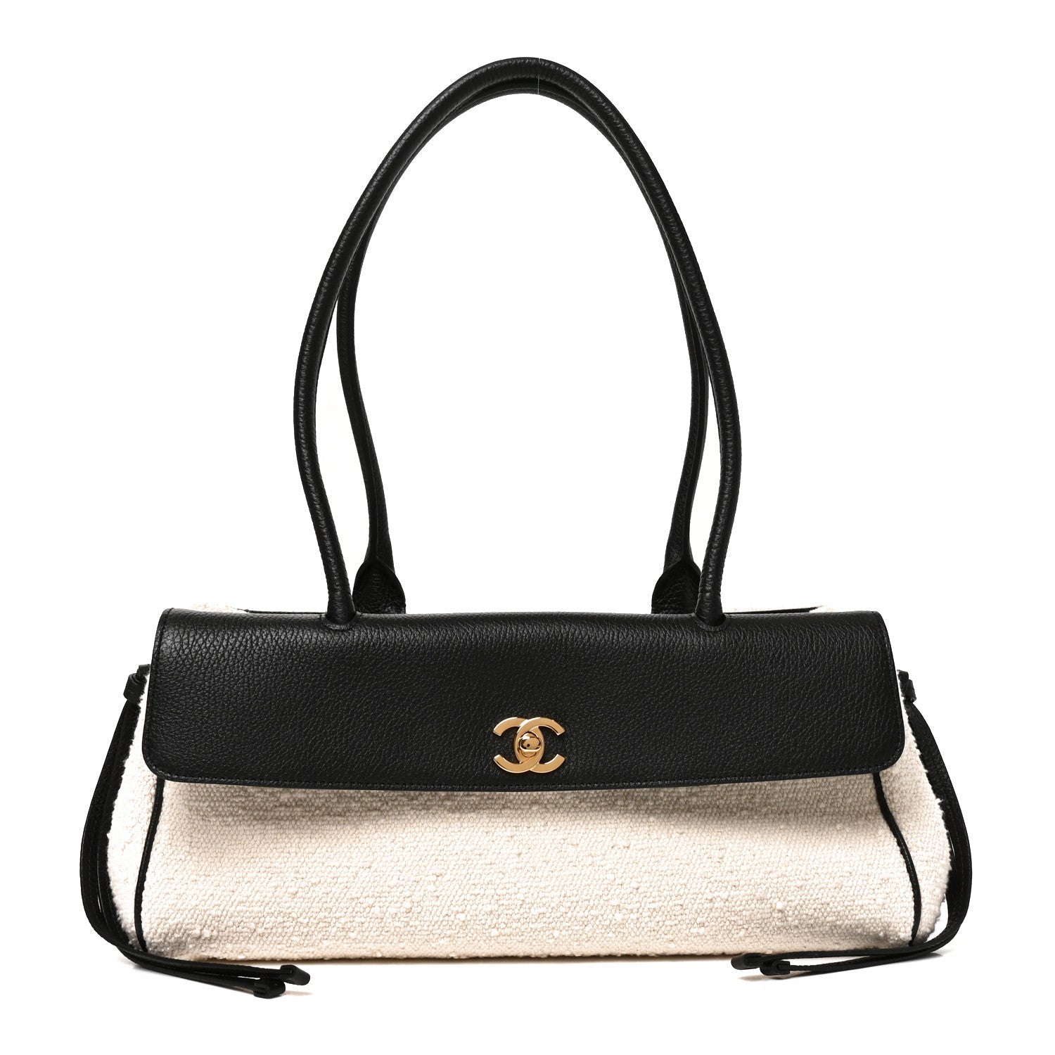Grained Calfskin Boucle Urban Essentials Small Shopping Bag Black Ivory