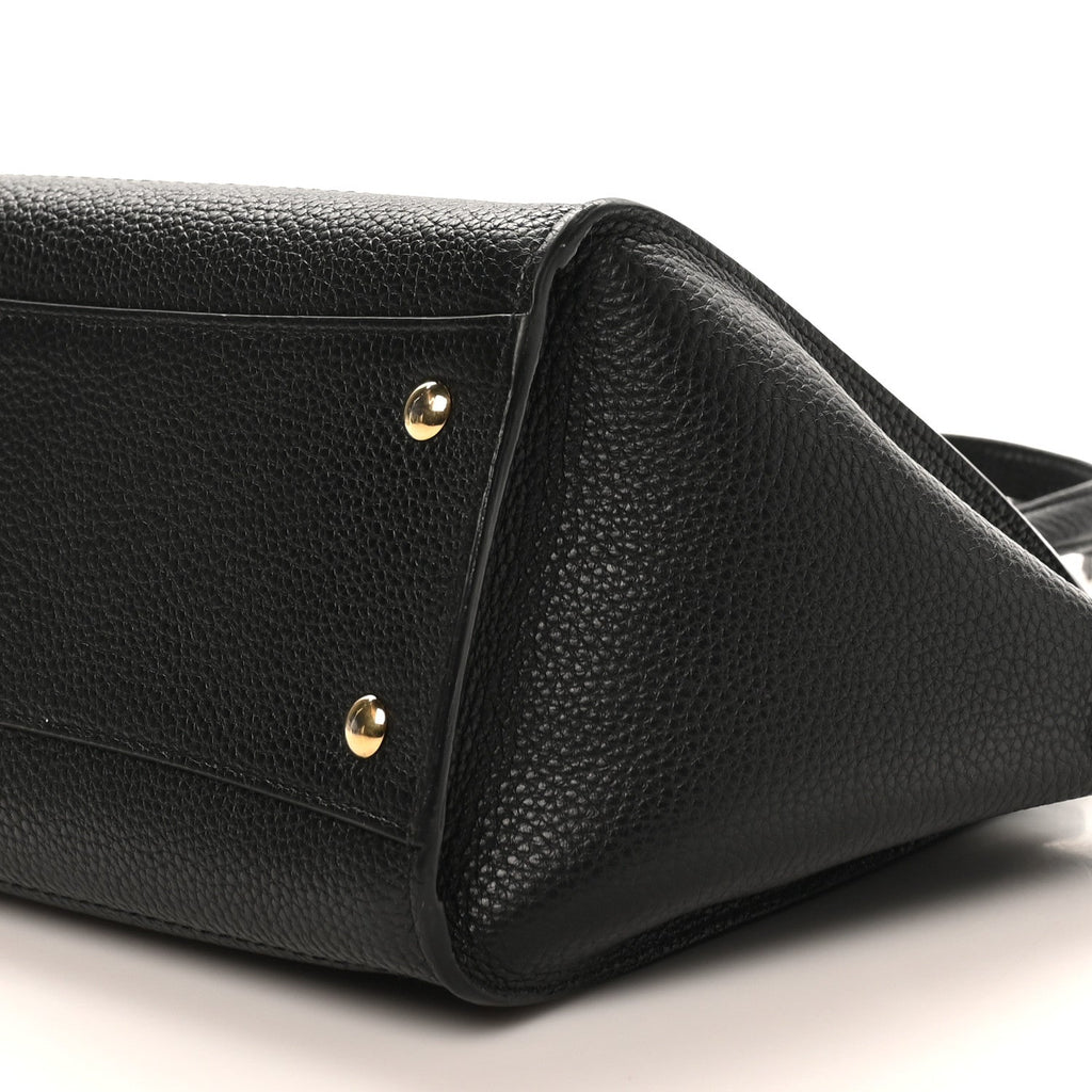 Hammered Calfskin Double Handle Small Amy Tote Black