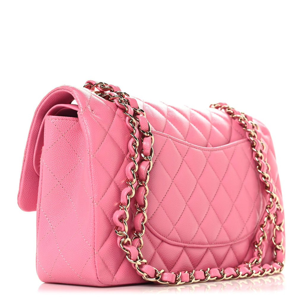 Caviar Quilted Medium Double Flap Pink