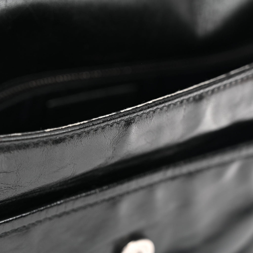 Crinkled Calfskin Monogram Medium Niki Chain Satchel Black