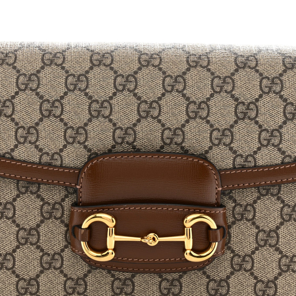 GG Supreme Monogram Horsebit 1955 Shoulder Bag Beige Brown Sugar