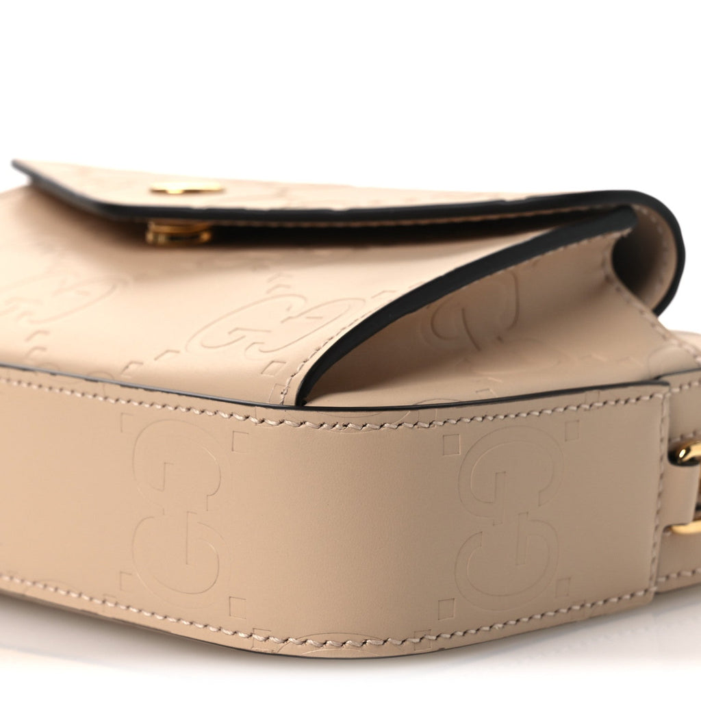 Calfskin GG Super Mini Debossed Chain Wallet Light Beige