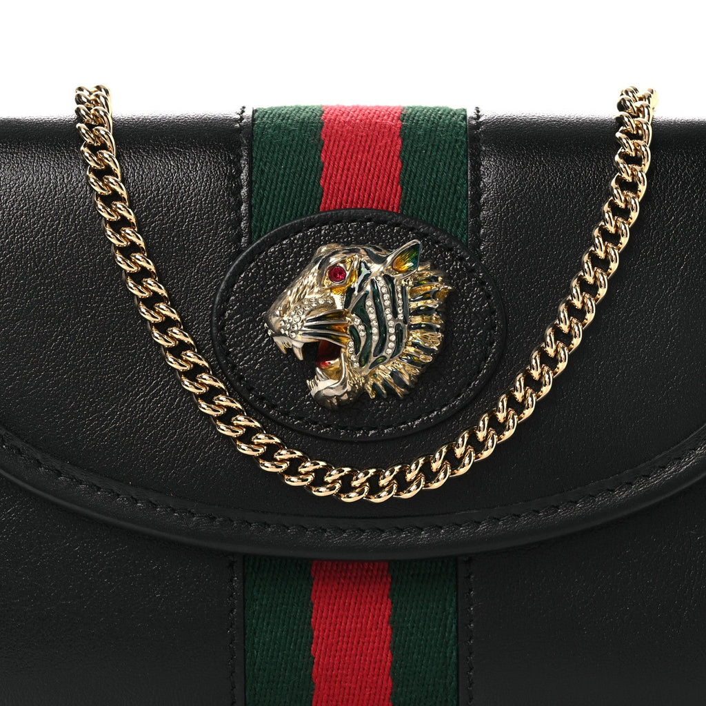 Textured Calfskin Web Mini Rajah Slim Flap Shoulder Bag Black