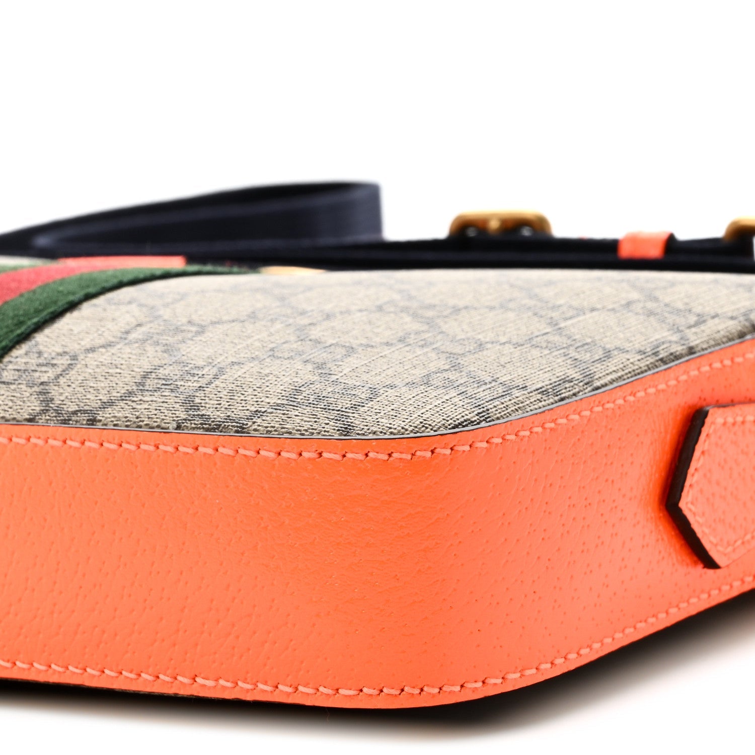 GG Supreme Monogram Textured Dollar Calfskin Web Ophidia Wristlet Shoulder Bag Beige Ebony Orange