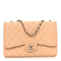 Caviar Quilted Jumbo Single Flap Beige Clair