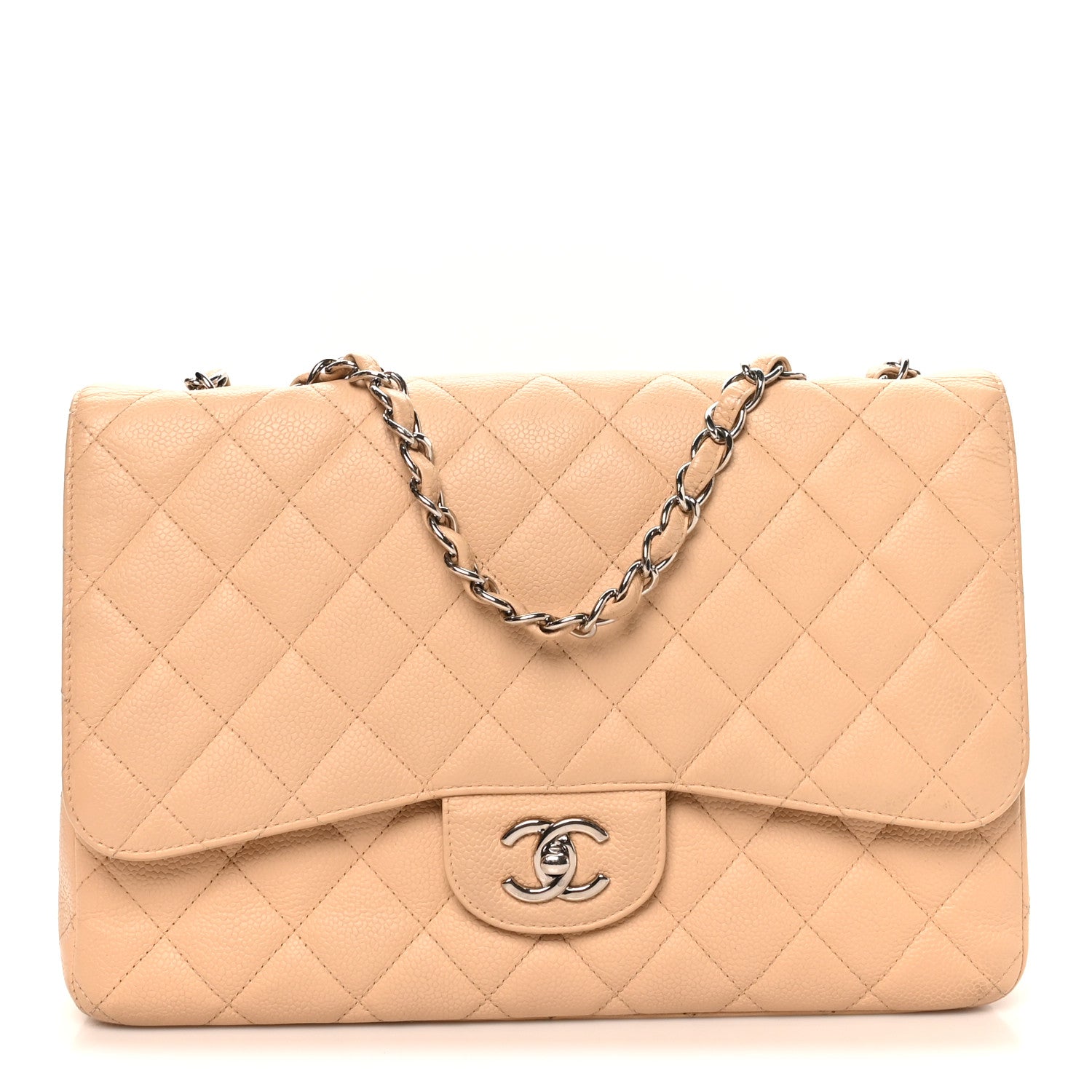 Caviar Quilted Jumbo Single Flap Beige Clair