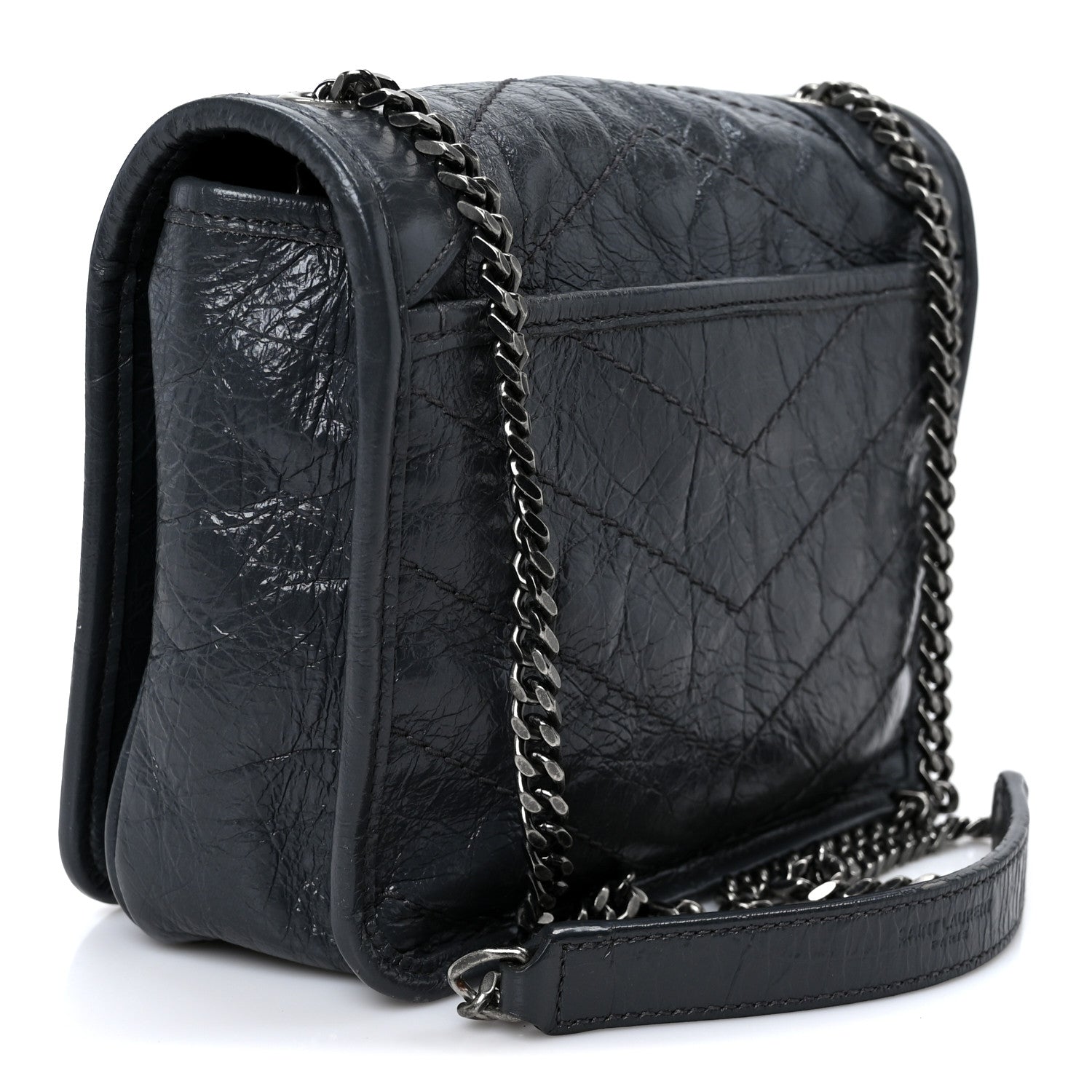 Crinkled Calfskin Matelasse Monogram Niki Chain Wallet Dark Smog