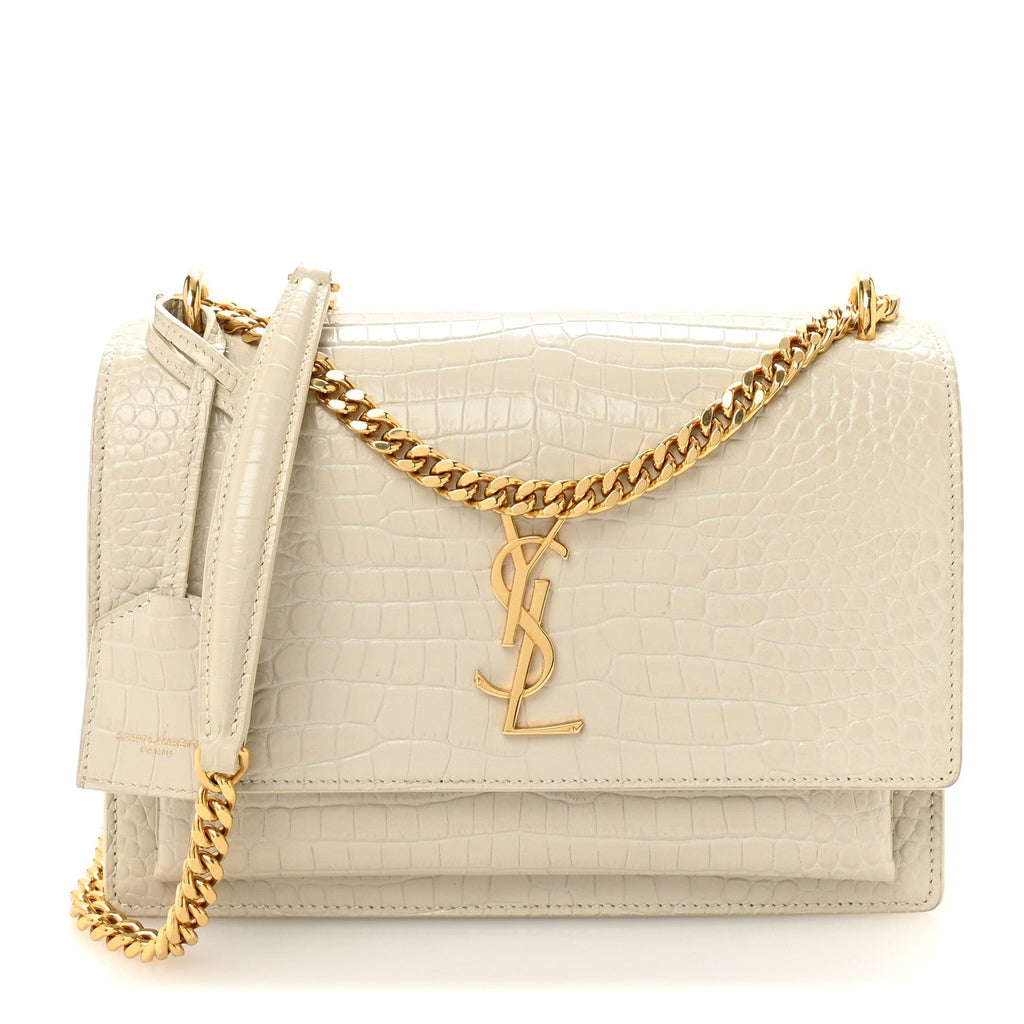 Calfskin Crocodile Embossed Medium Monogram Crema Soft