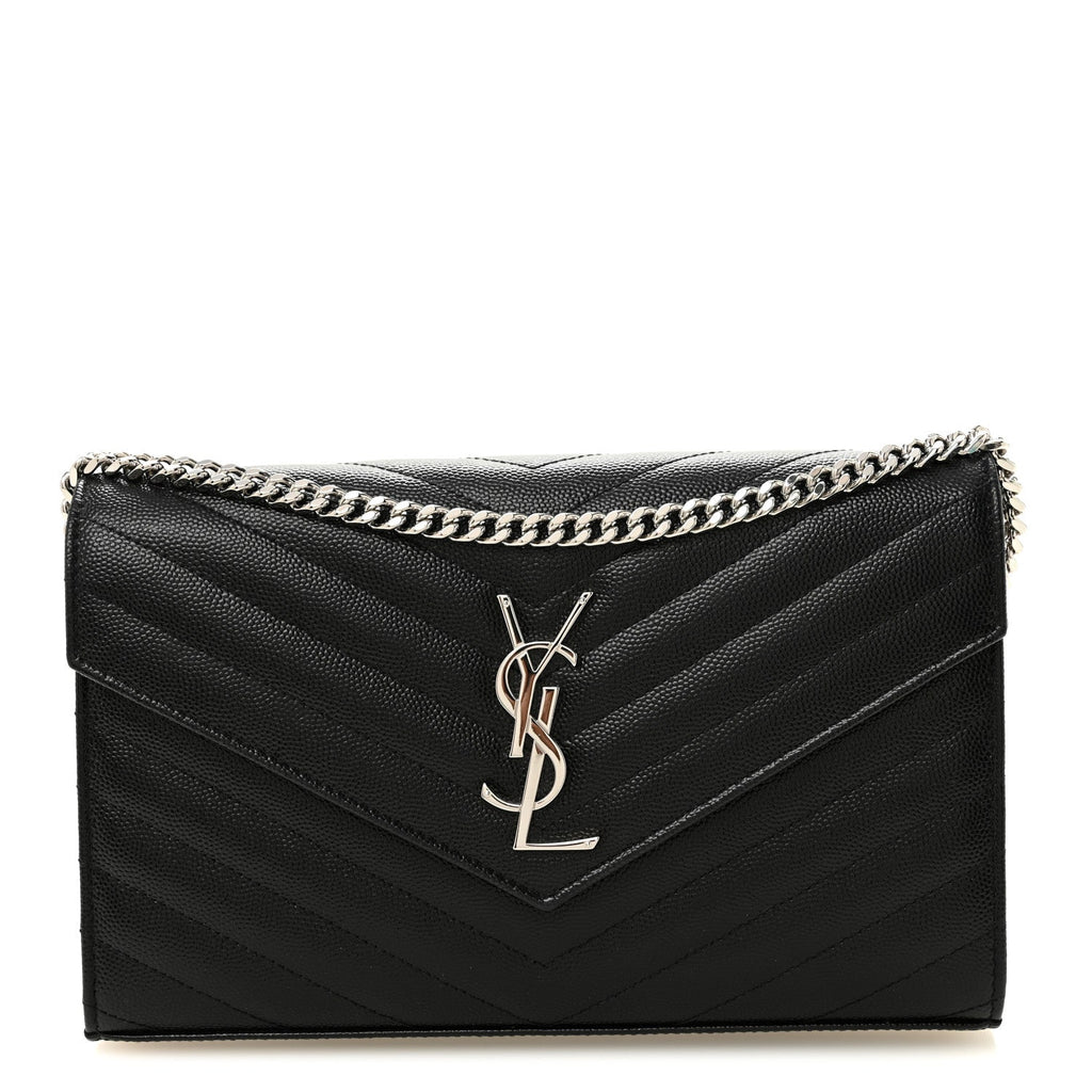 Grain De Poudre Matelasse Chevron Monogram Chain Wallet Black