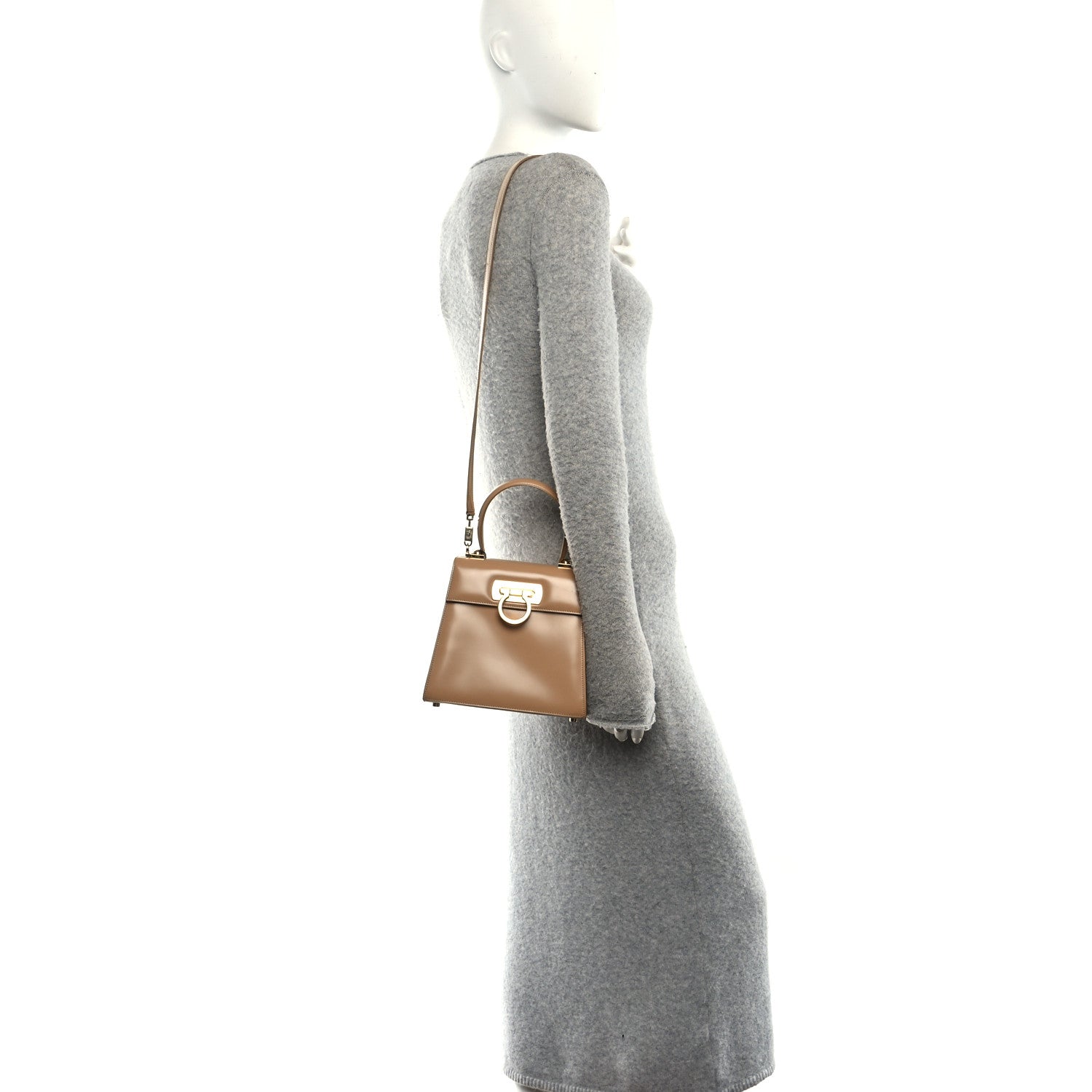 Brushed Off Calfskin Small Iconic Top Handle Camel