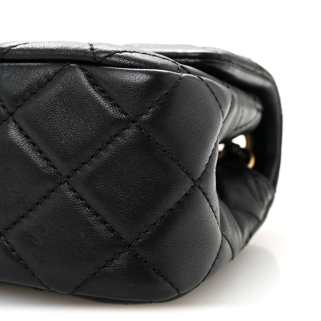 Lambskin Quilted Mini Rectangular Pearl Crush Flap Black