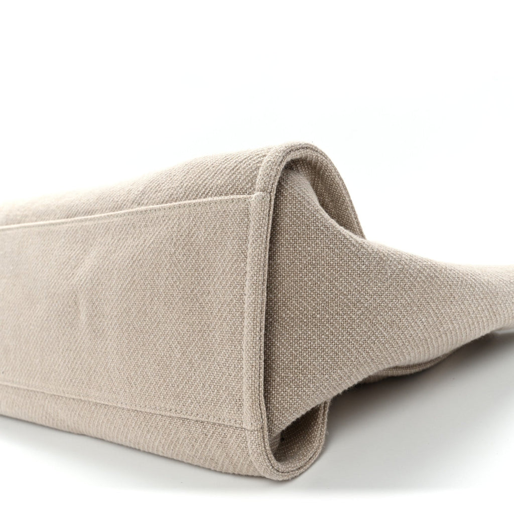 Mixed Fibers Calfskin Medium Deauville Tote Beige White