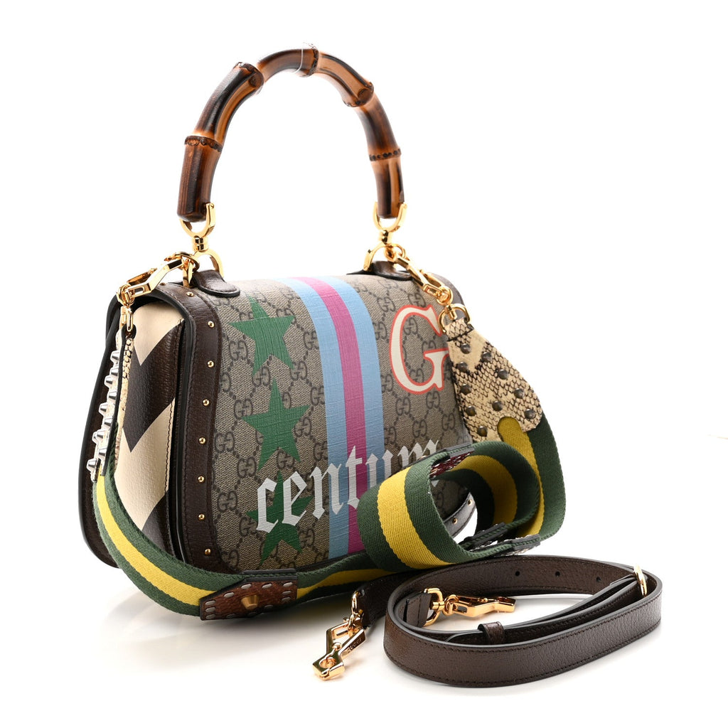 GG Supreme Monogram Studded Calfskin Centum Medium Bamboo 1947 Top Handle Bag Beige Ebony Multicolor