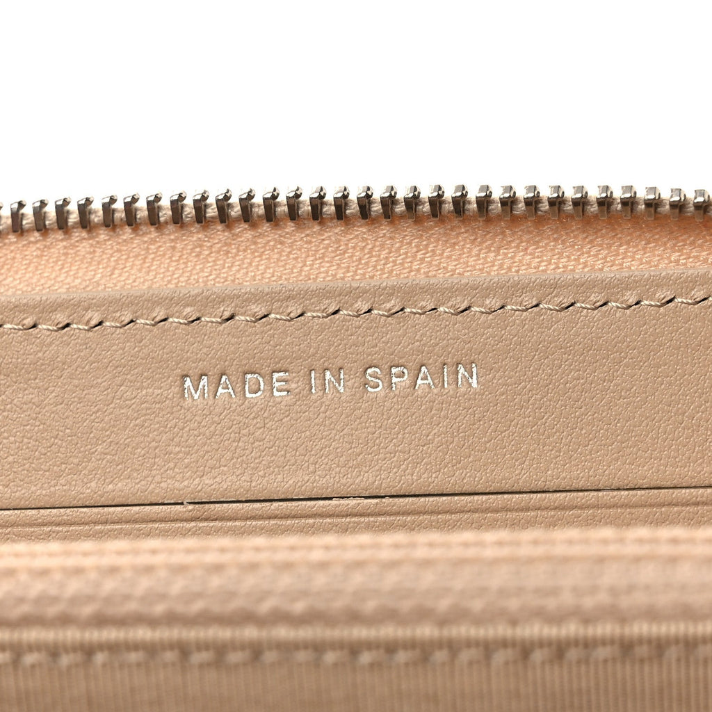 Caviar Quilted Medium Zip Around Wallet Beige