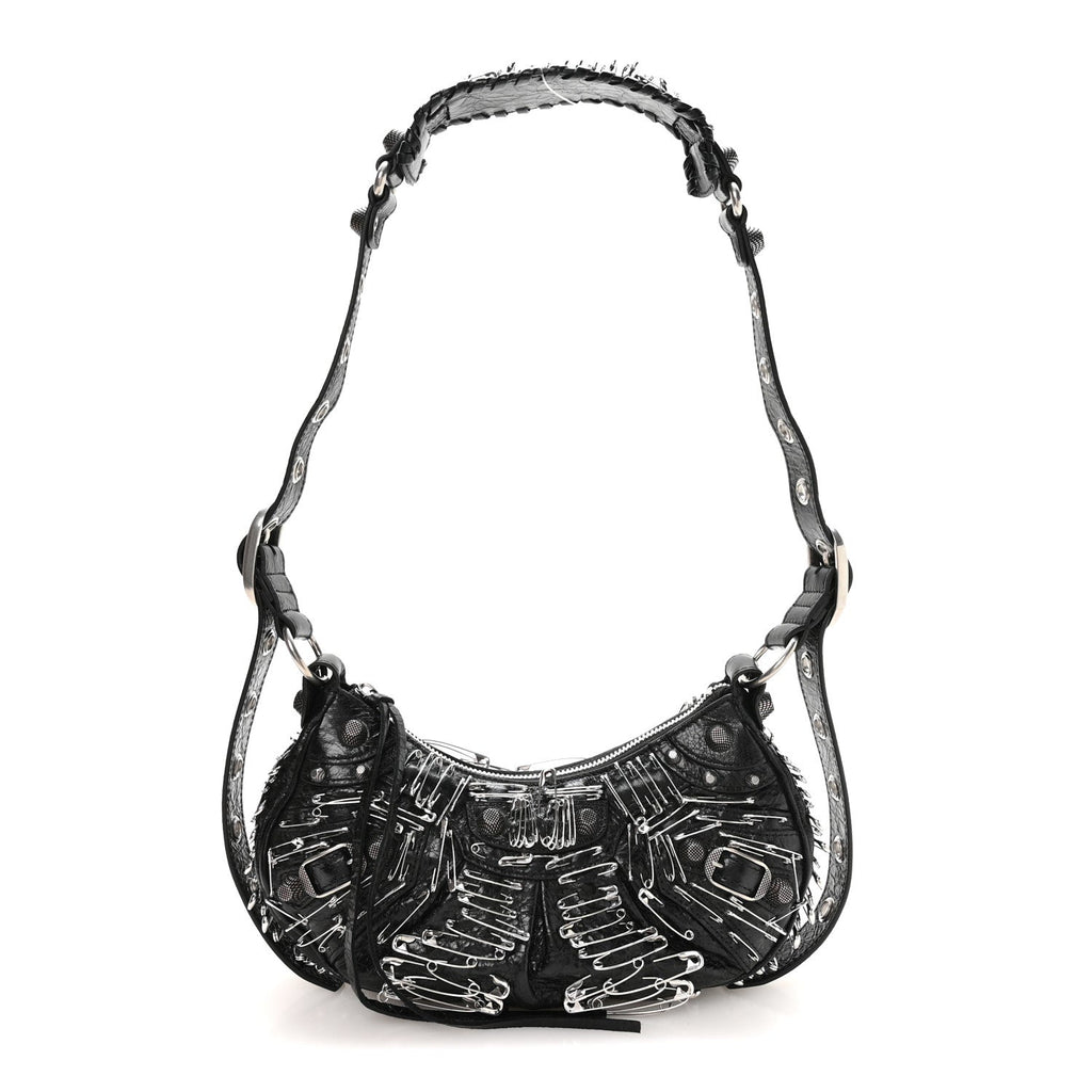 Agneau Arena Safety Pin Le Cagole Shoulder Bag XS Black