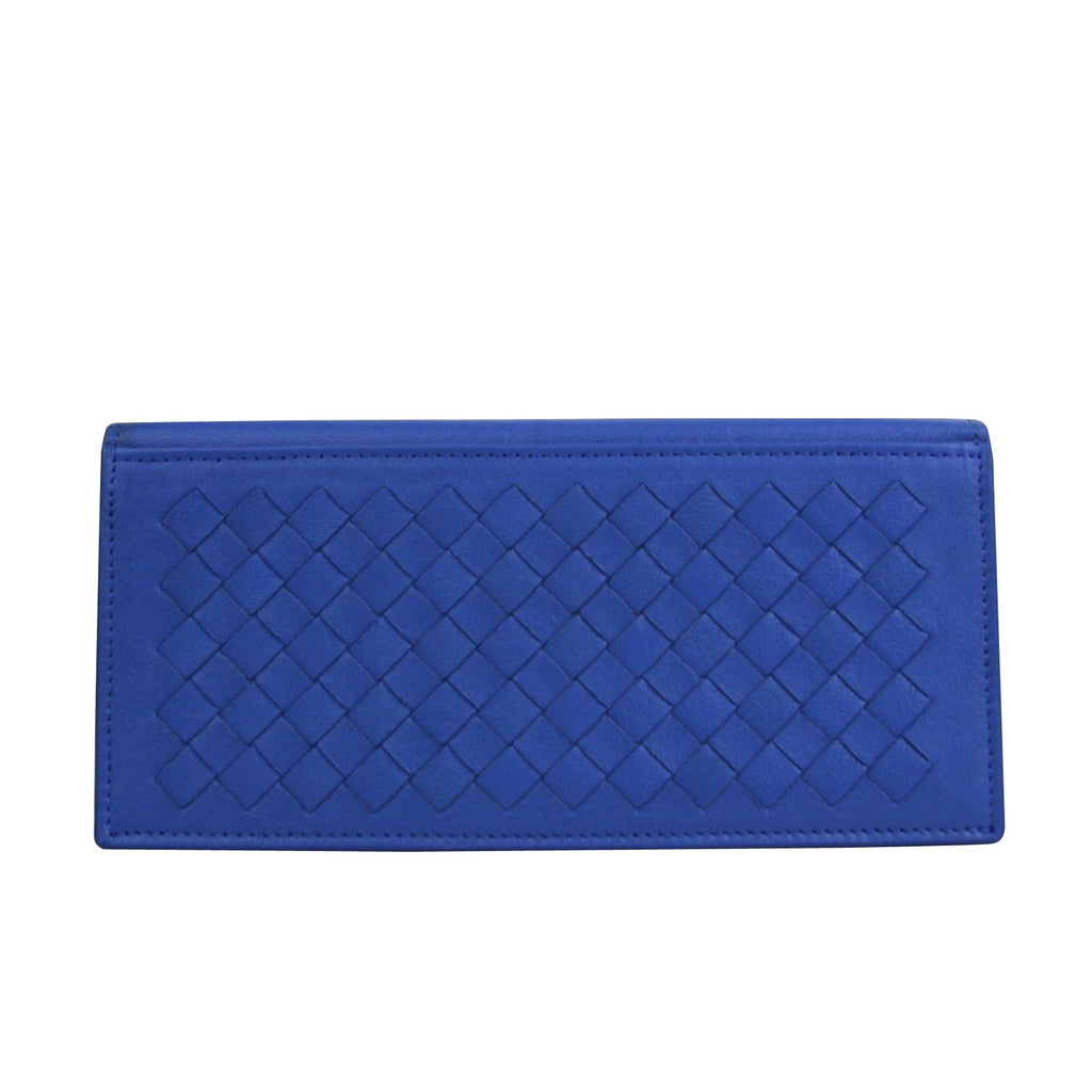 Bottega Veneta Men's Intercciaco Blue Leather Woven Long Bifold Wallet