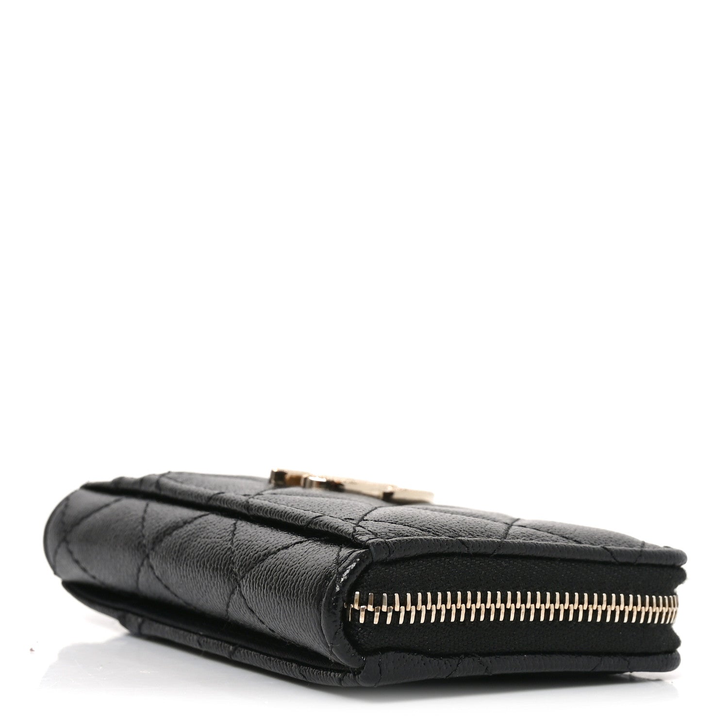 Caviar Quilted Studded CC Zip Card Holder Black