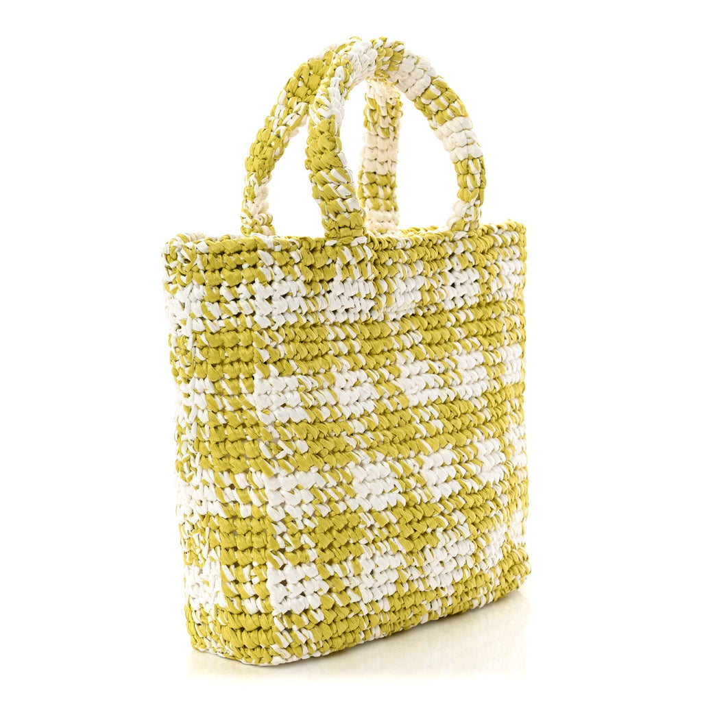 Yarn Raffia Effect Crochet Embroidered Small Logo Tote Citron Yellow