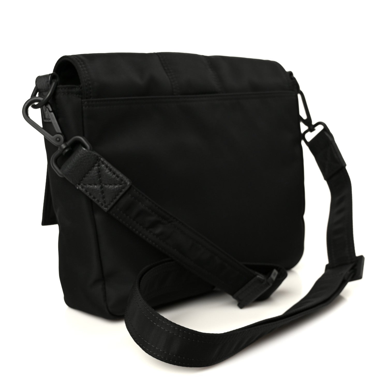 Econyl Nylon Cuoio Romano Monochrome Medium Baguette Messenger Bag Black