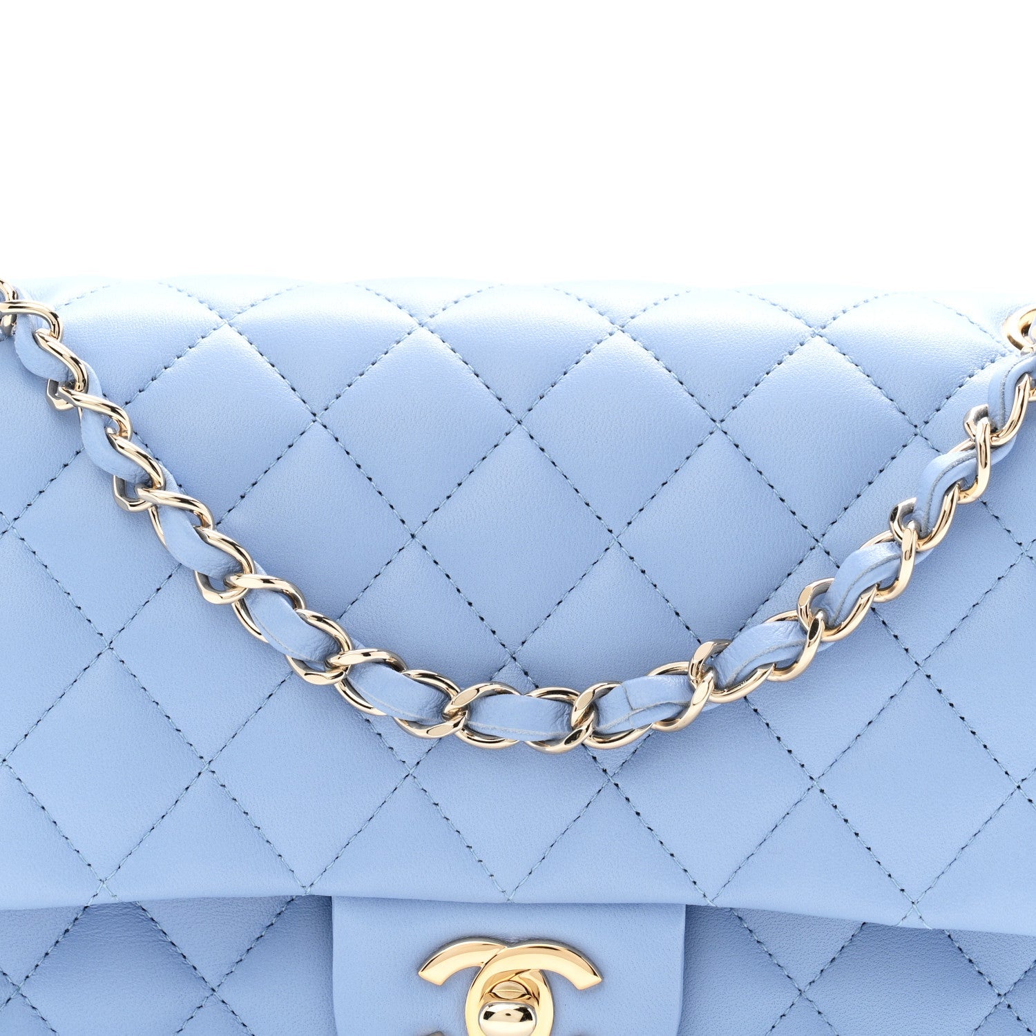 Lambskin Quilted Medium Double Flap Light Blue