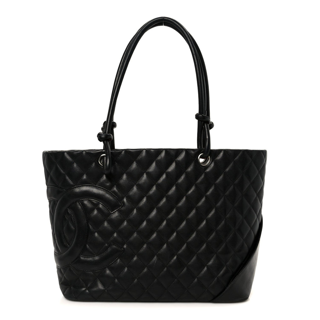 Calfskin Quilted Large Cambon Tote Black