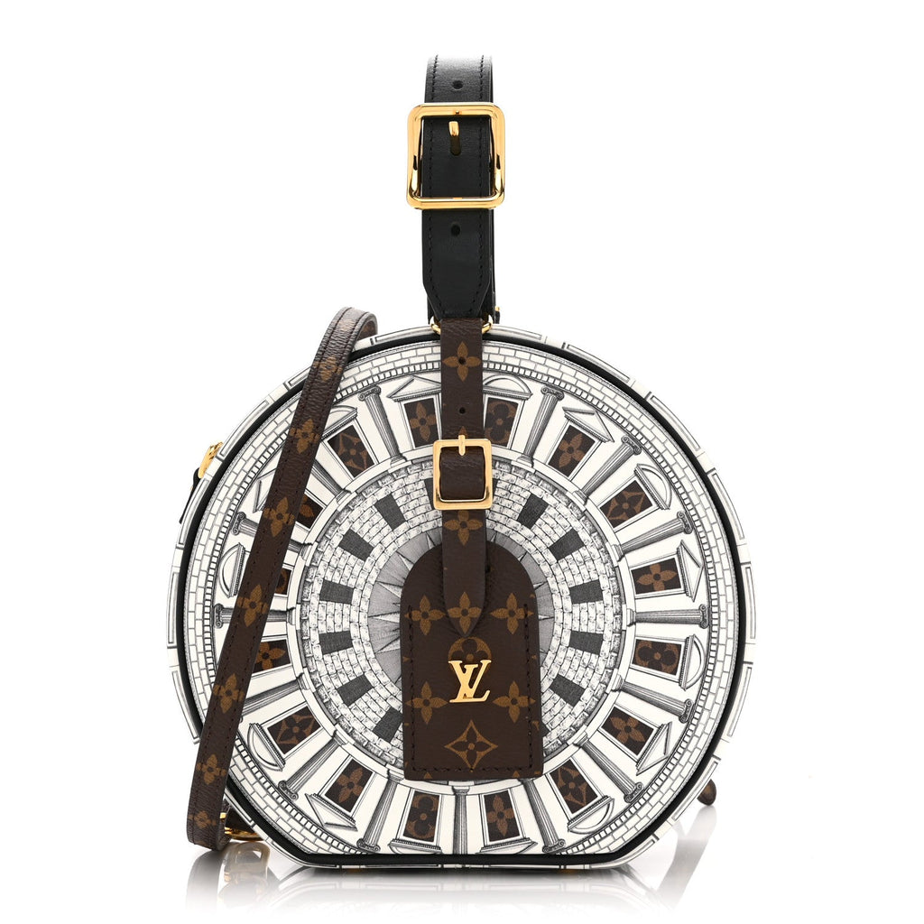 X FORNASETTI Calfskin Architettura Petite Boite Chapeau White Black