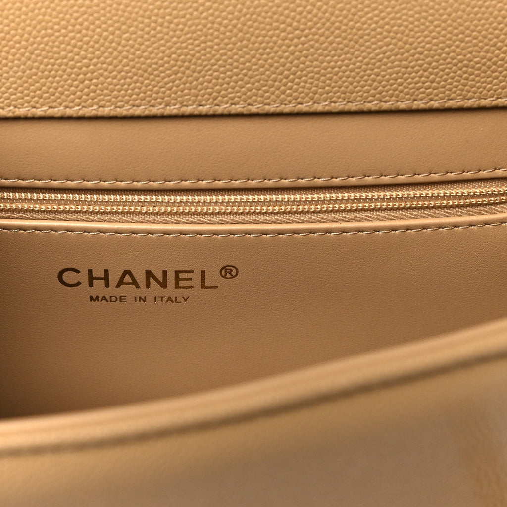 Shiny Caviar Preppy Coco Small Flap Beige