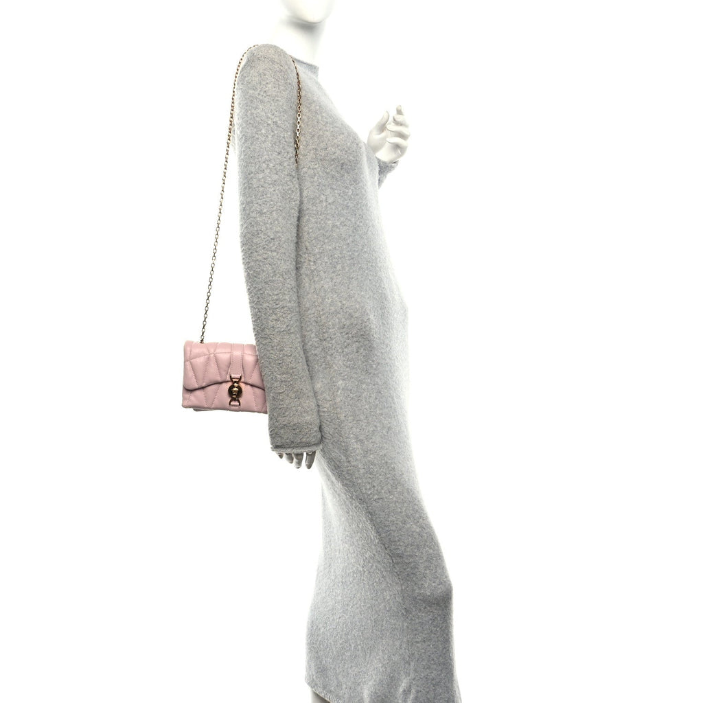 Lambskin Quilted Mini Kleio Crossbody Bag Light Pink