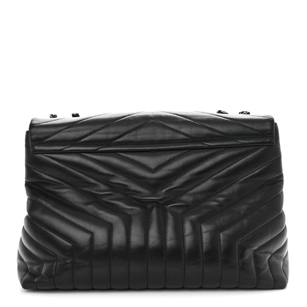 Calfskin Y Quilted Monogram Monochrome Large Loulou Chain Satchel Black