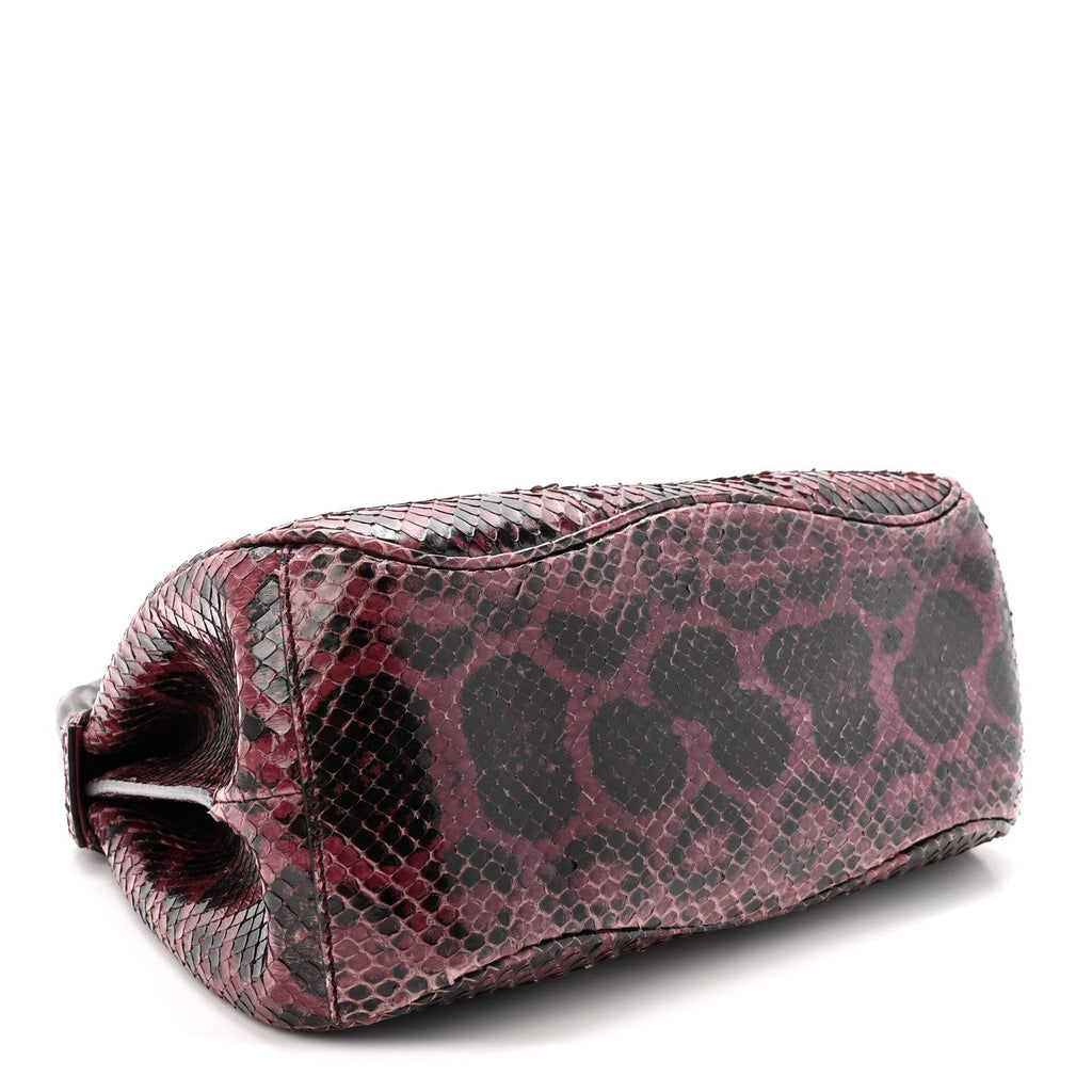 Snakeskin Bamboo Medium Lady Lock Top Handle Bag Purple