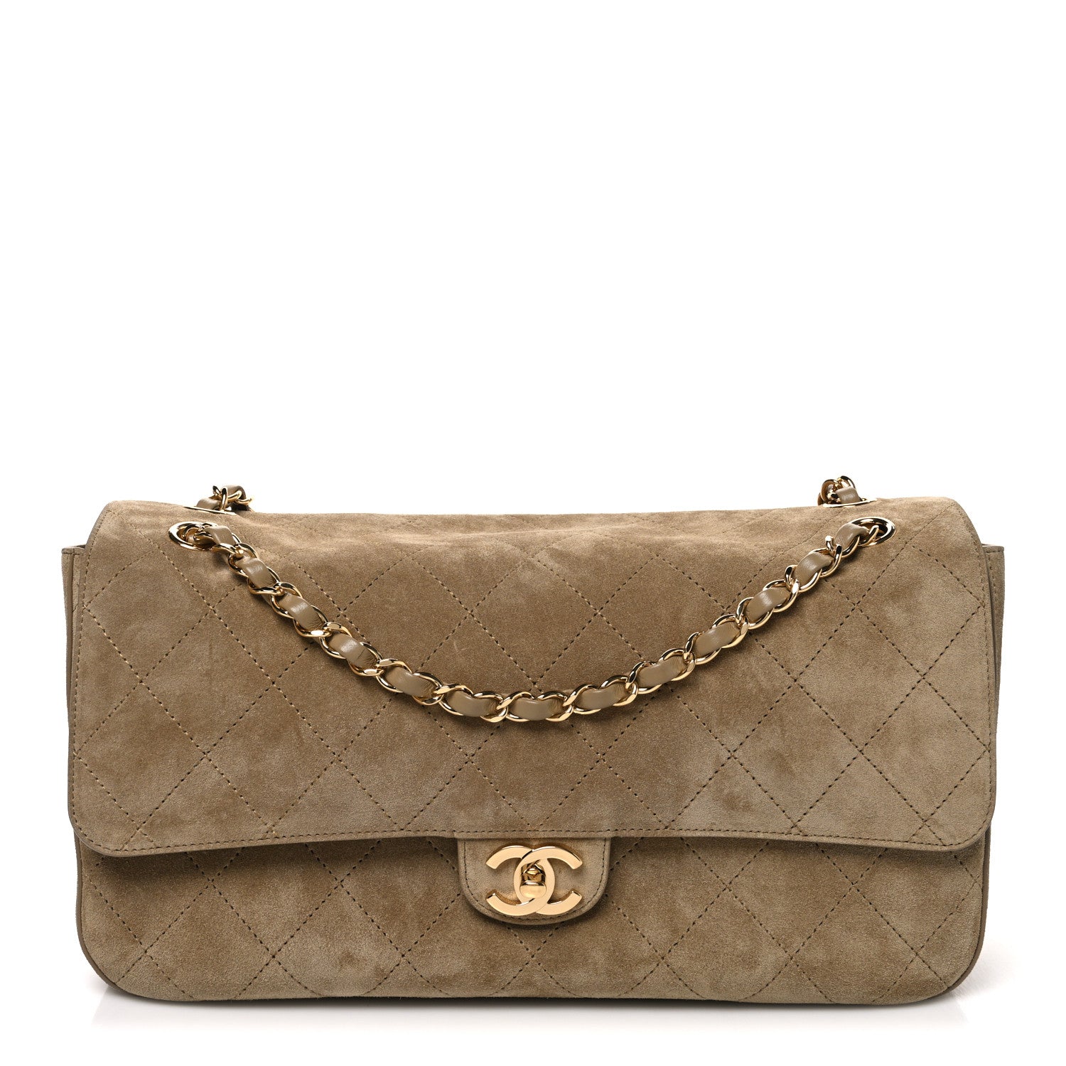 Suede Calfskin Small Souplissimo Maxi Flap Dark Beige