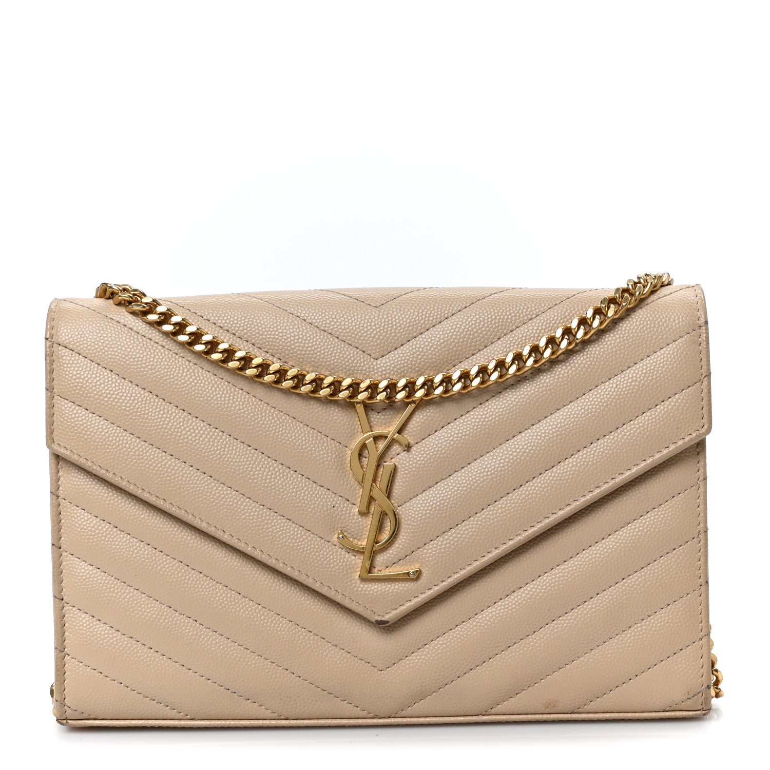 Grain De Poudre Matelasse Chevron Monogram Chain Wallet Dark Beige