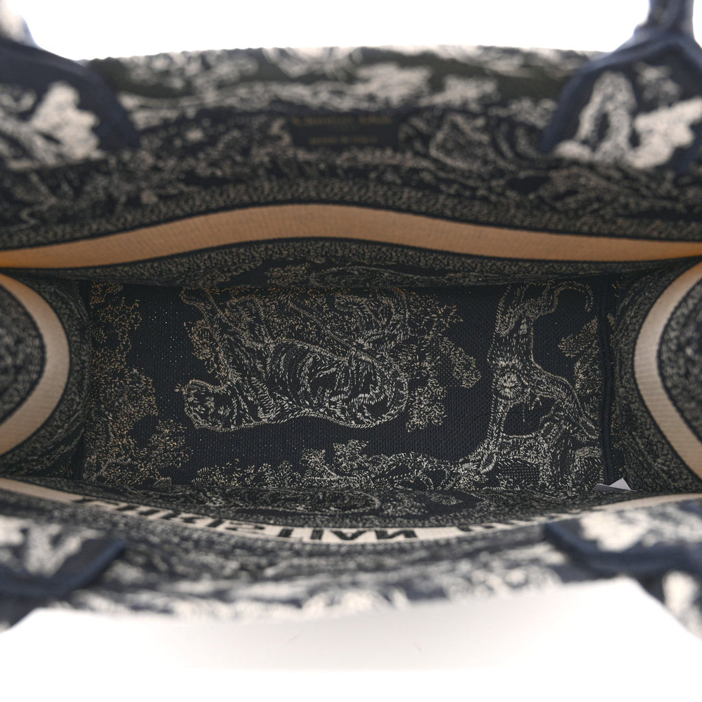 Canvas Embroidered Medium Toile De Jouy Reverse Book Tote Blue