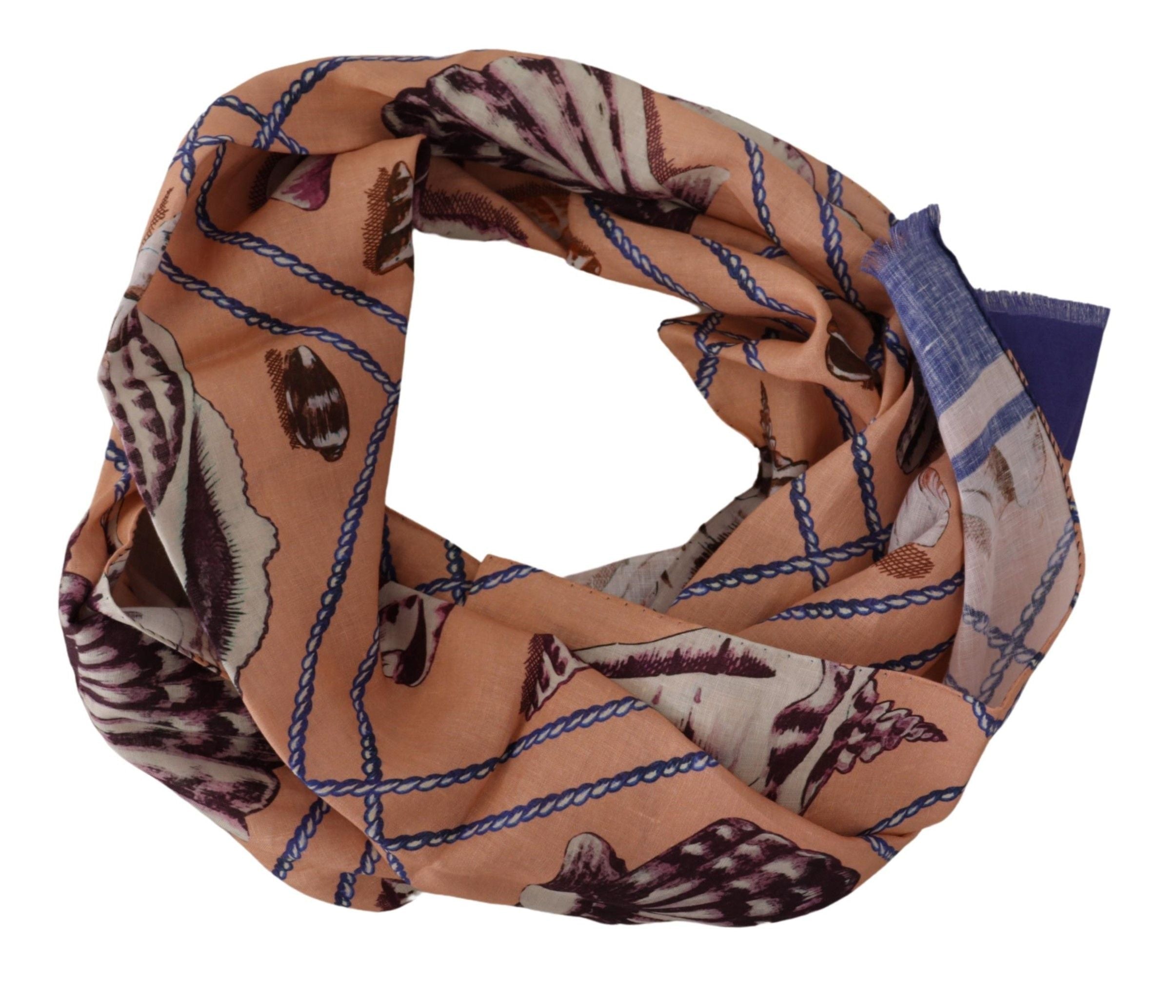 Dolce & Gabbana Blue Linen Seashell Pattern Mens Wrap Shawl Men's Scarf
