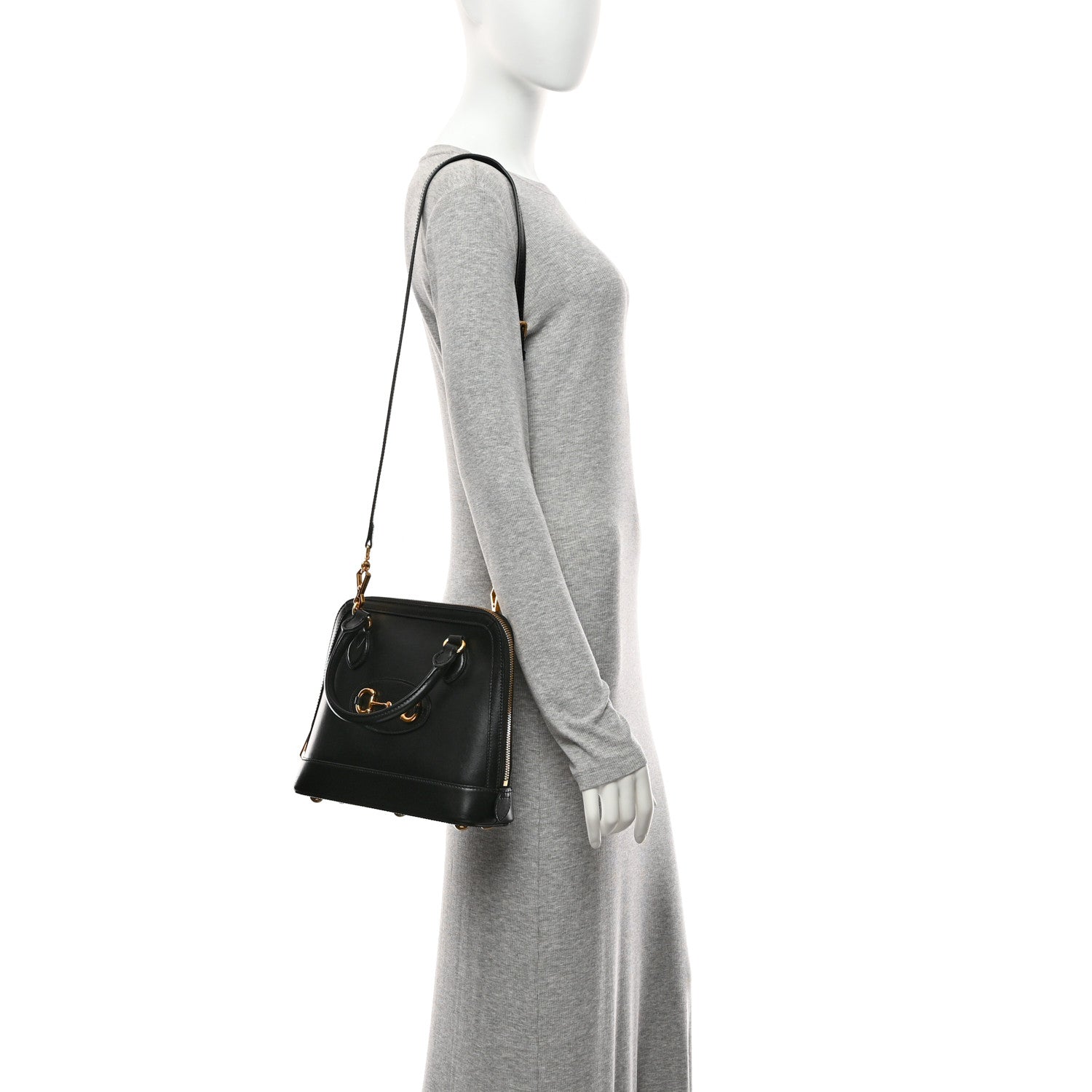 Boarded Plutone Calfskin Small Horsebit 1955 Top Handle Bag Black