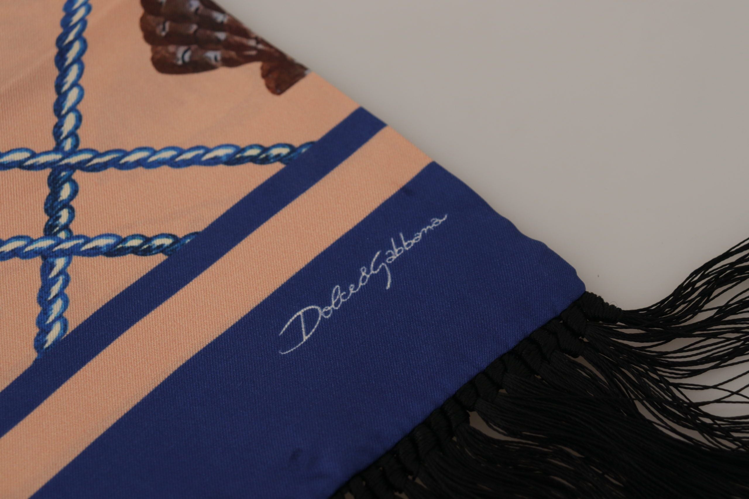 Dolce & Gabbana Multicolor Seashell Patterned DG Logo Shawl Fringe Silk Men's Scarf