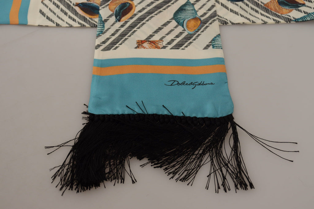 Dolce & Gabbana Multicolor Seashells DG Print Silk Shawl Fringe Men's Scarf