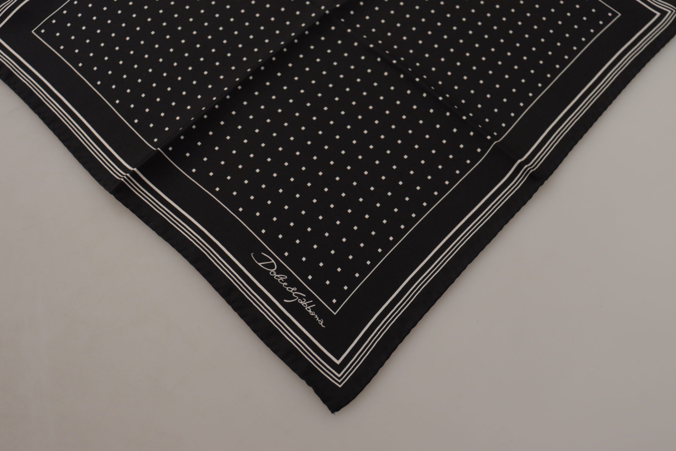 Dolce & Gabbana Black Polka Dots DG Logo Square Men's Handkerchief