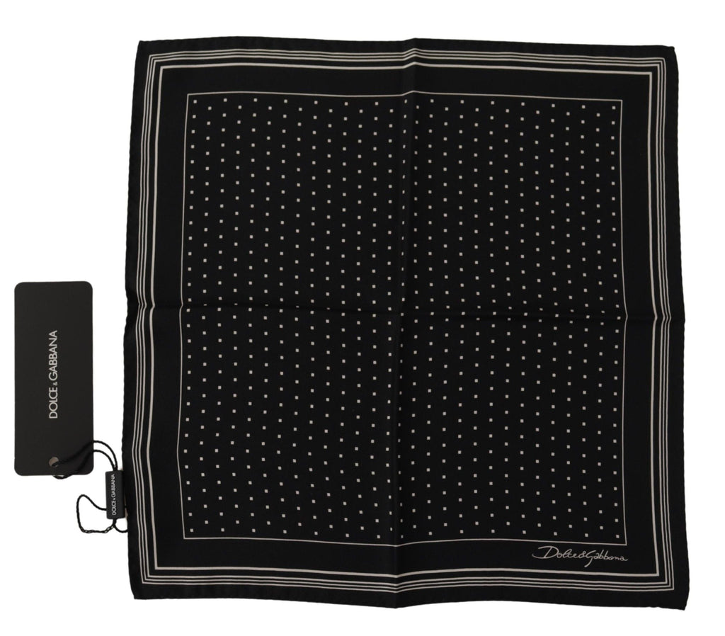 Dolce & Gabbana Black Polka Dots DG Logo Square Men's Handkerchief