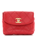 Lambskin Diamond Stitched Waist Chain Belt Flap Bag 75 30  Red