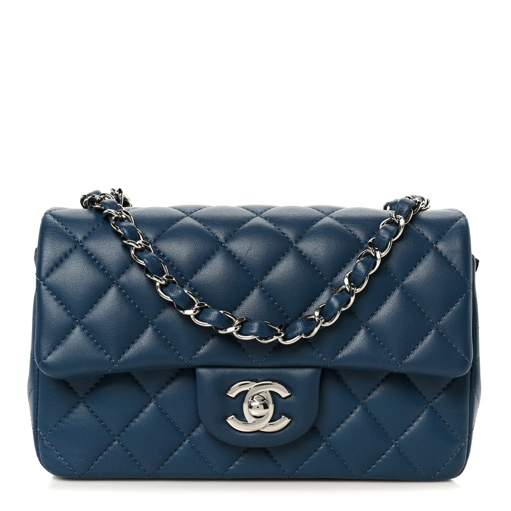 Lambskin Quilted Mini Rectangular Flap Blue