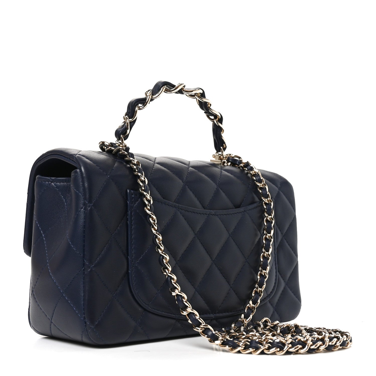 Lambskin Quilted Mini Chain Top Handle Rectangular Flap Navy