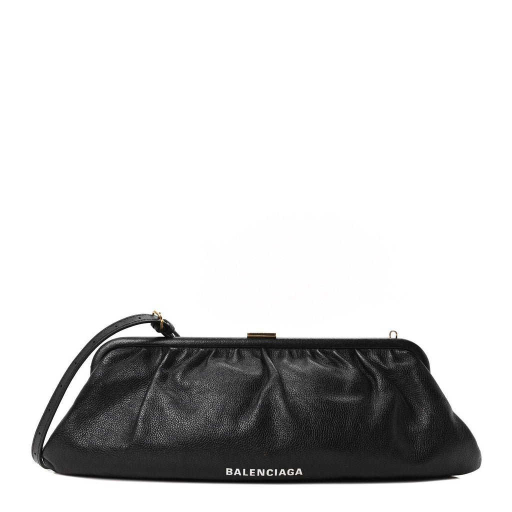 Grained Calfskin Logo XL Cloud Clutch Black