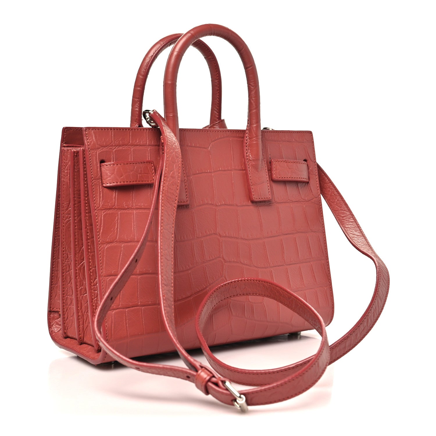 Calfskin Crocodile Embossed Nano Sac De Jour Rose Fonce