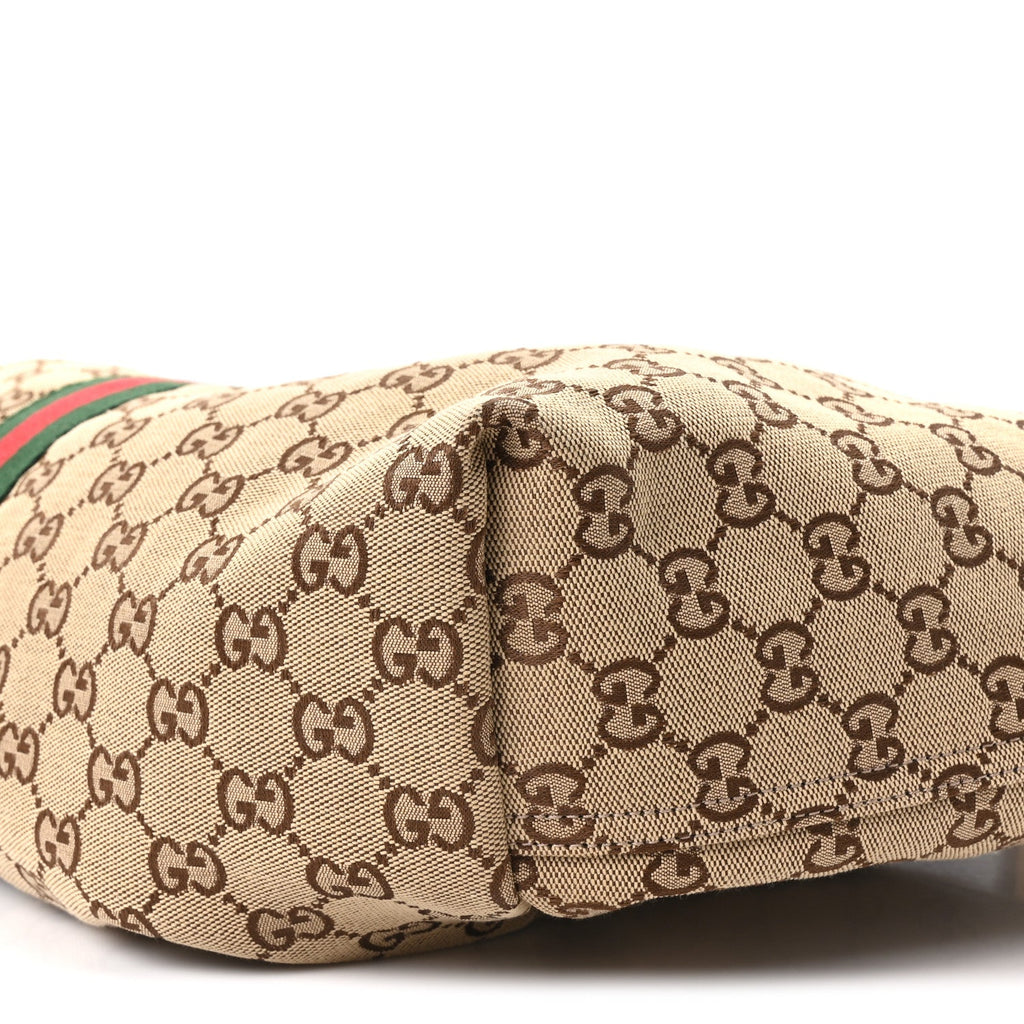 GG Monogram Web Large Giglio Tote Beige Brown