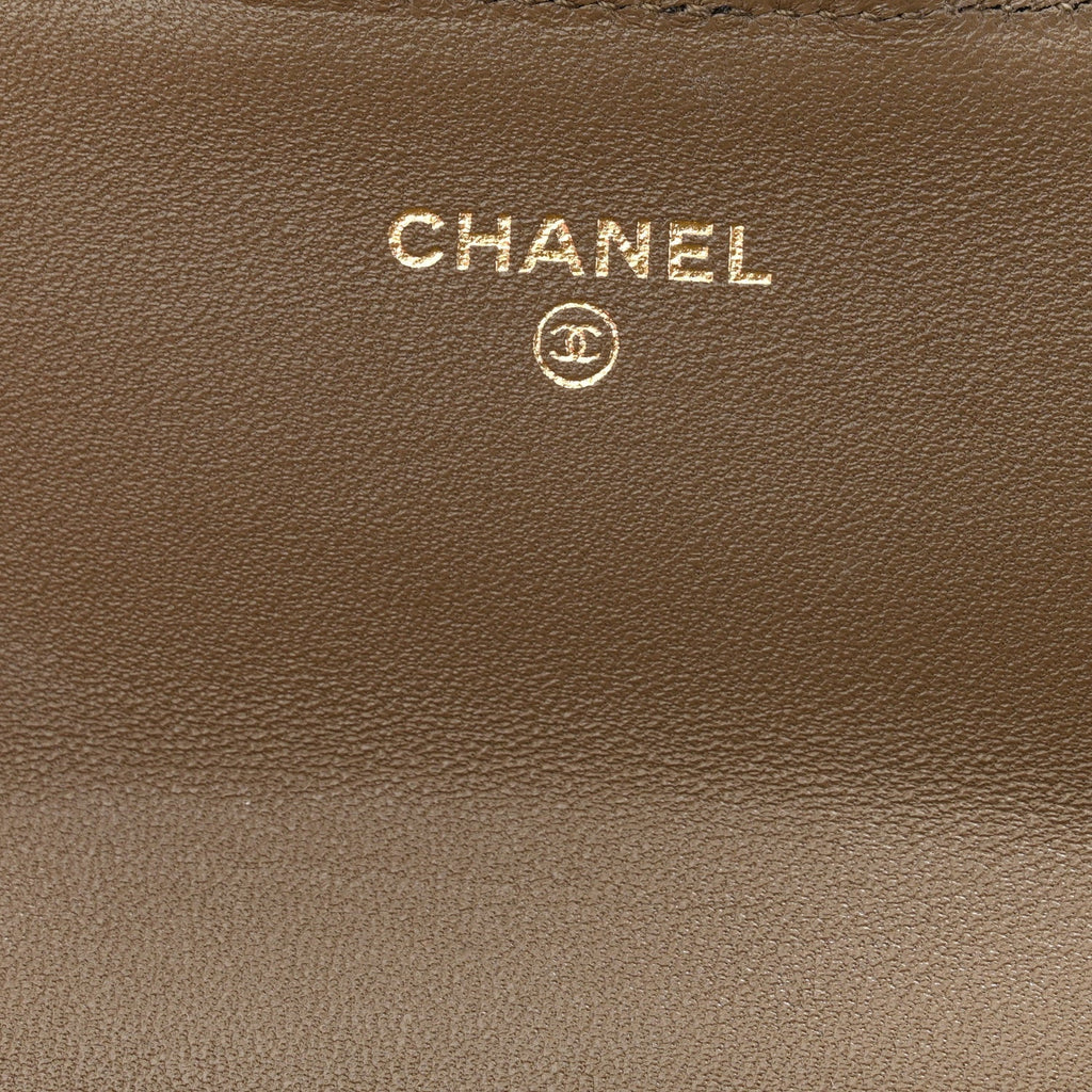 Calfskin Lizard Embossed Clutch With Chain Dark Khaki