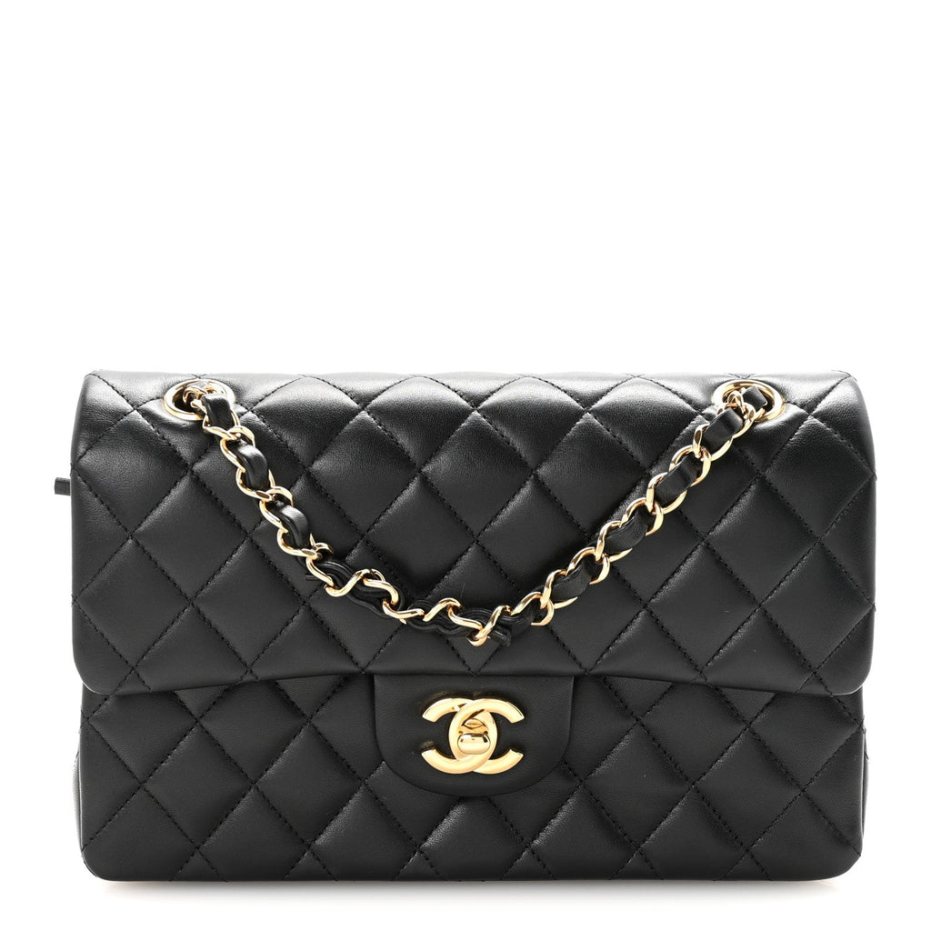 Lambskin Quilted Small Double Flap Black