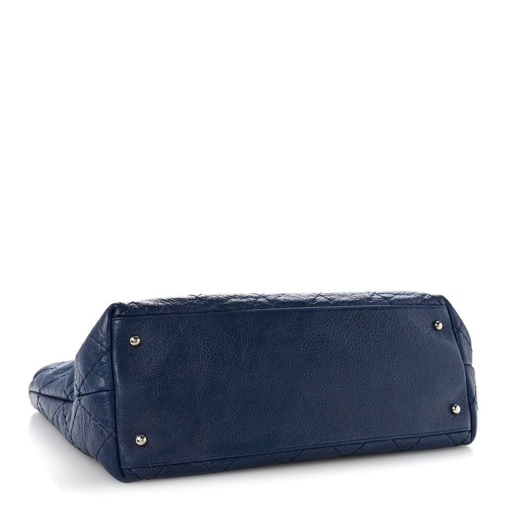 Glazed Calfskin Large On The Road Tote Dark Blue