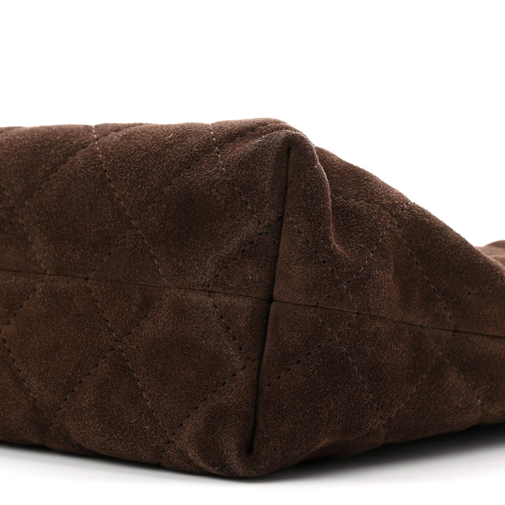 Suede Calfskin Quilted Clutch With Strap Dark Brown