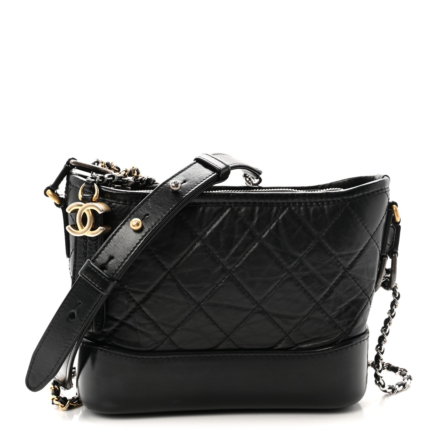 Aged Calfskin Quilted Small Gabrielle Hobo Black